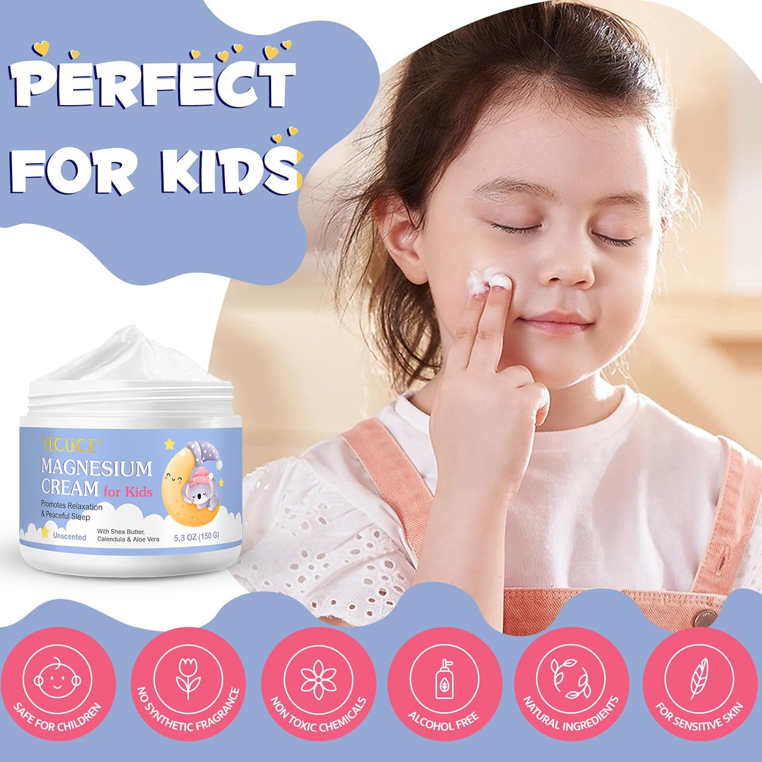 Magnesium Cream for Kids - Topical Magnesium for Sleep & Skin Hydration, Soothe and Nourish Skin with Calendula, Aloe Vera & Shea Butter, Gentle Formula, 150G image number 5