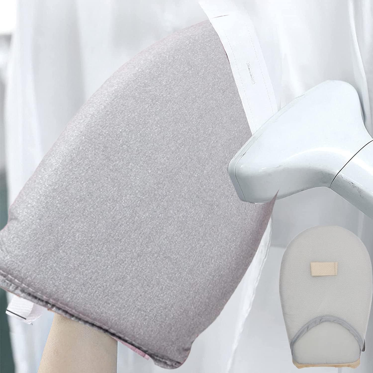 JZS Garment Steamer Ironing Glove, Waterproof Mini Ironing Board with Finger Loop Garment Steamer Accessories Mitt Heat Resistant Gloves for Clothes Steamers,Round,Grey,2 Set image number 1