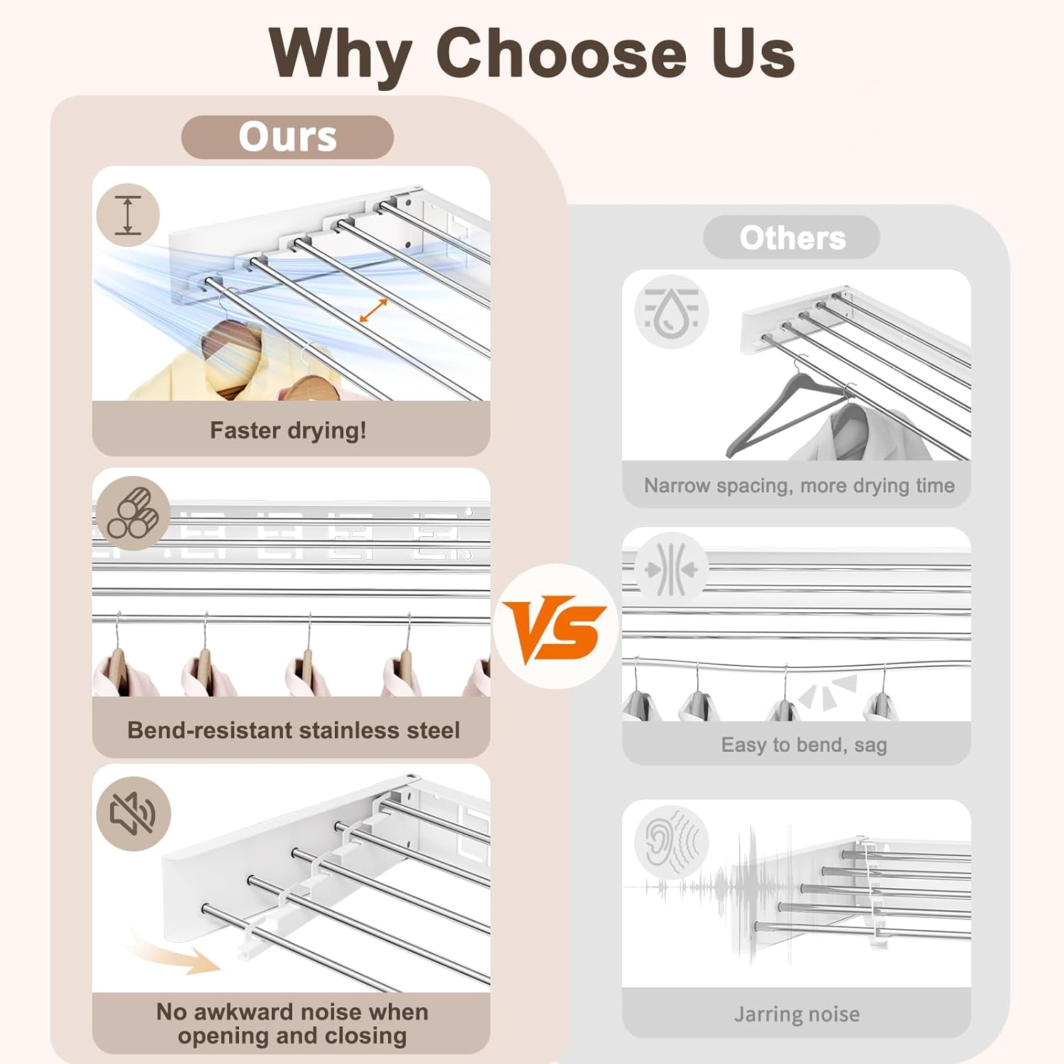 Vasunray Wall Mounted Clothes Drying Rack Folding Indoor, Foldable Laundry Drying Rack Collapsible,Invisible, Space Saving, Retractable Towel Drying Rack, with Wall Template(6 Drying Rods, White 40") image number 1