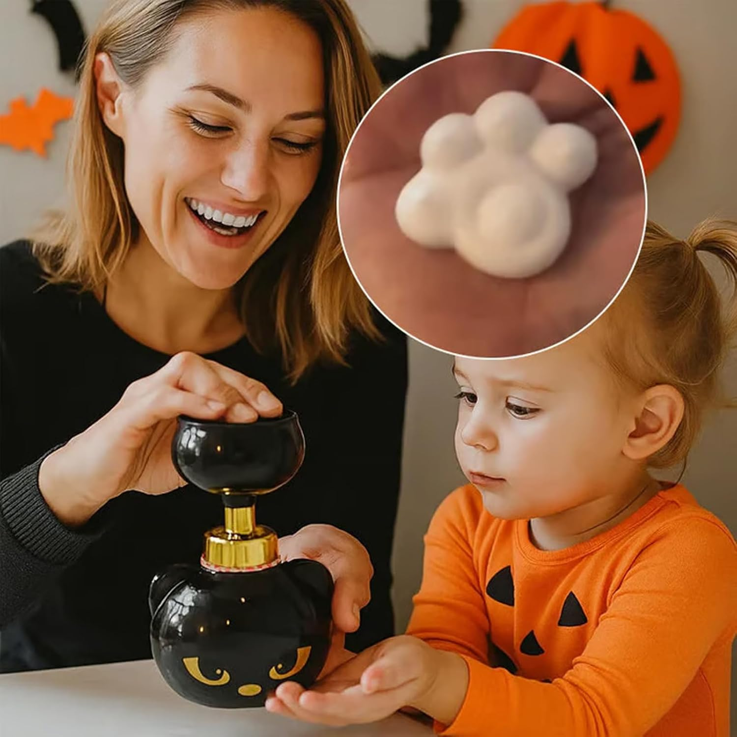 Halloween Cat Paw Print Soap,Cute Cat Paw Foam Soap Dispenser,Reusable Shampoo Pump Container, Foaming Hand Dispensers,For Bathroom Kitchen image number 1