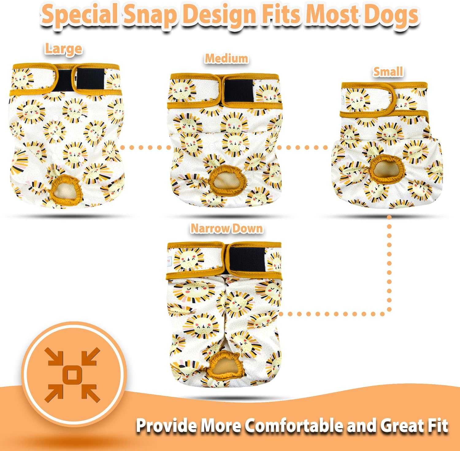 Langsprit Washable Female Dog Diapers (3 Pack) - No Leak Reusable Diapers for Doggy Female in Period - Highly Absorbent Dog Heat Panties with Adjustable Snaps (Rabbit, Owl, Lion, Medium) image number 6