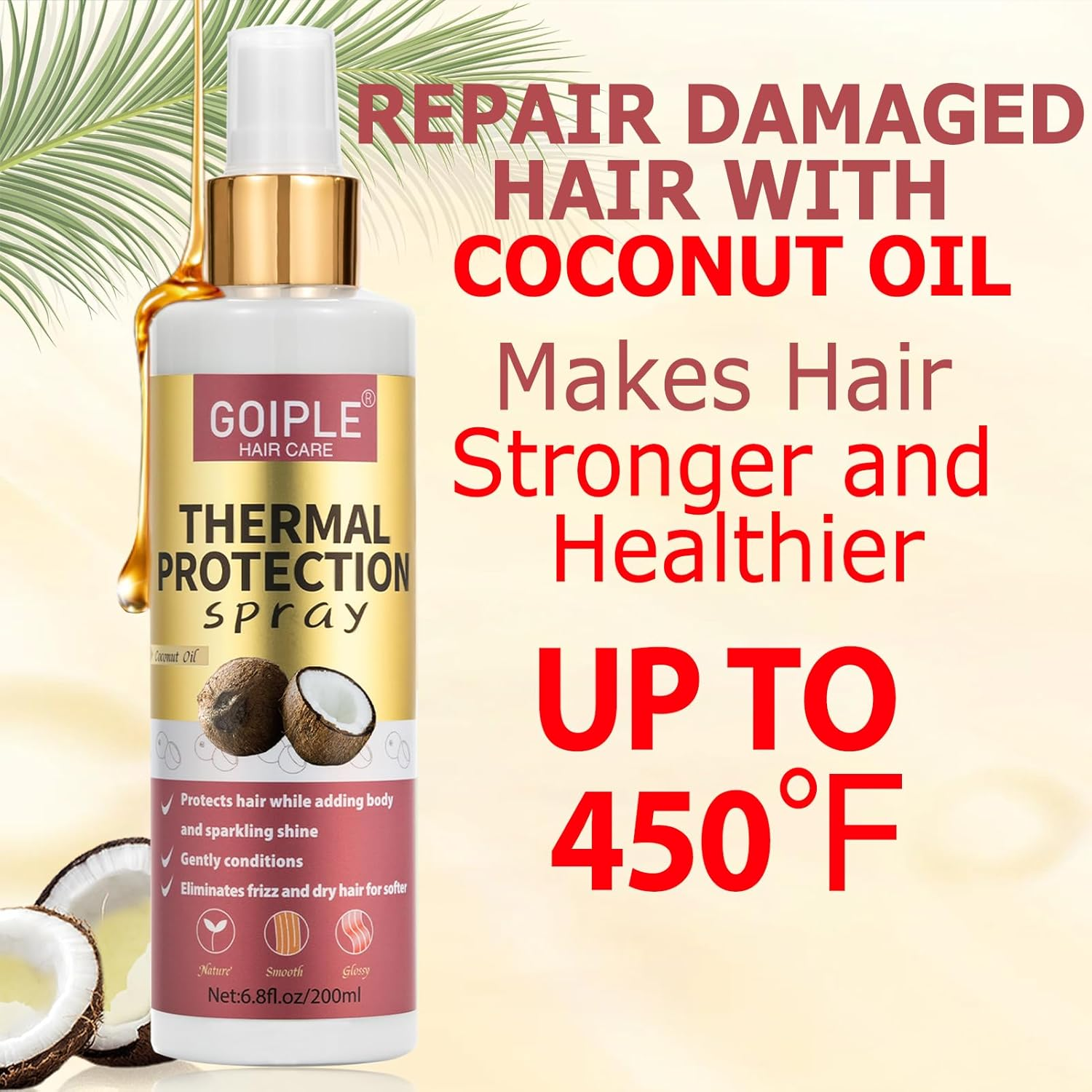 2 X Coconut Heat Protection Spray Thermal Protection for Hair Travel Size Paraben and Dye Free Treatment image number 5