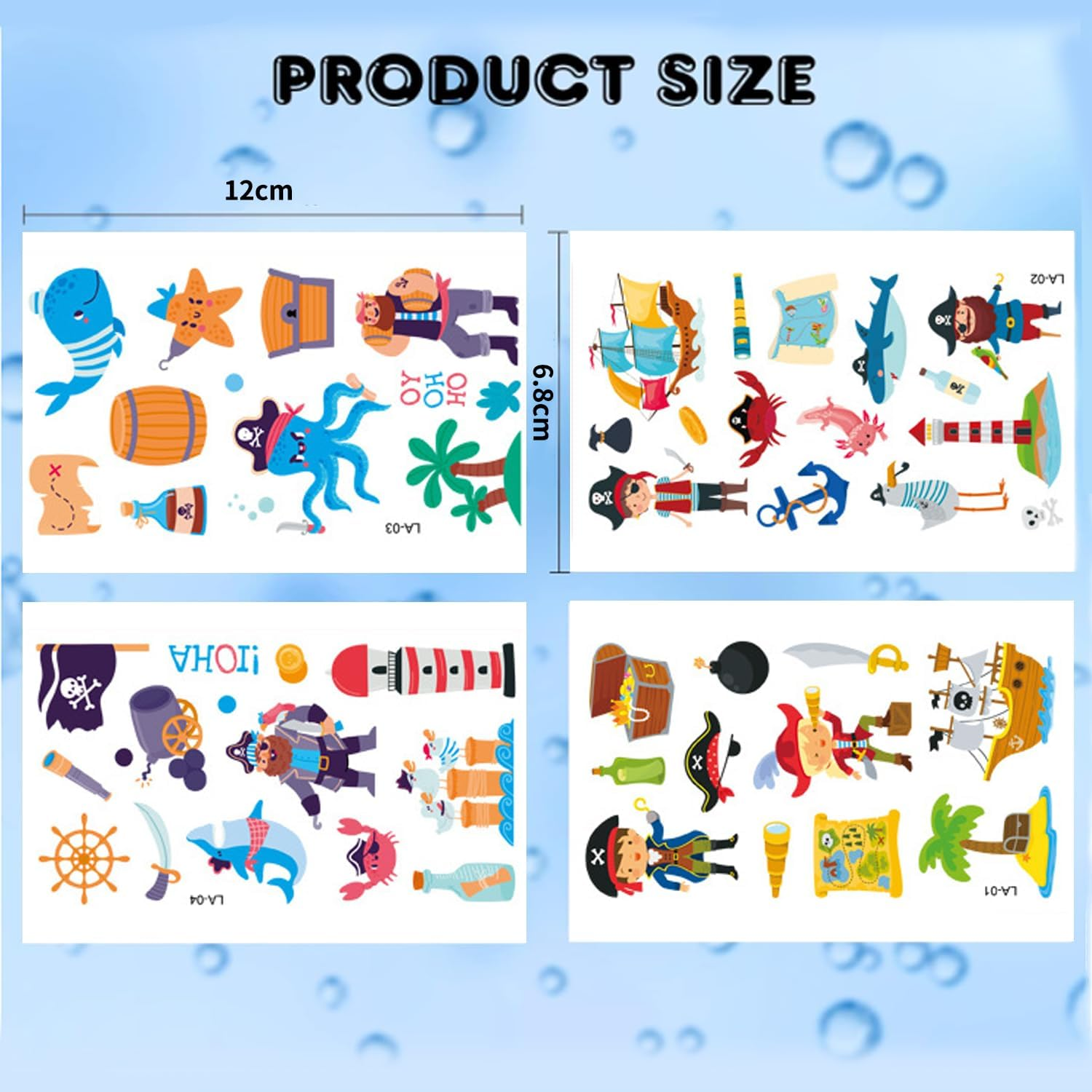 Shalve 20Pcs Pirate Temporary Tattoos Waterproof Fake Tattoos Stickers Gift Idea Fillers Birthday Party Favour Supplies School Prizes Rewards Holiday D&eacute;cor Classroom Rewards image number 6