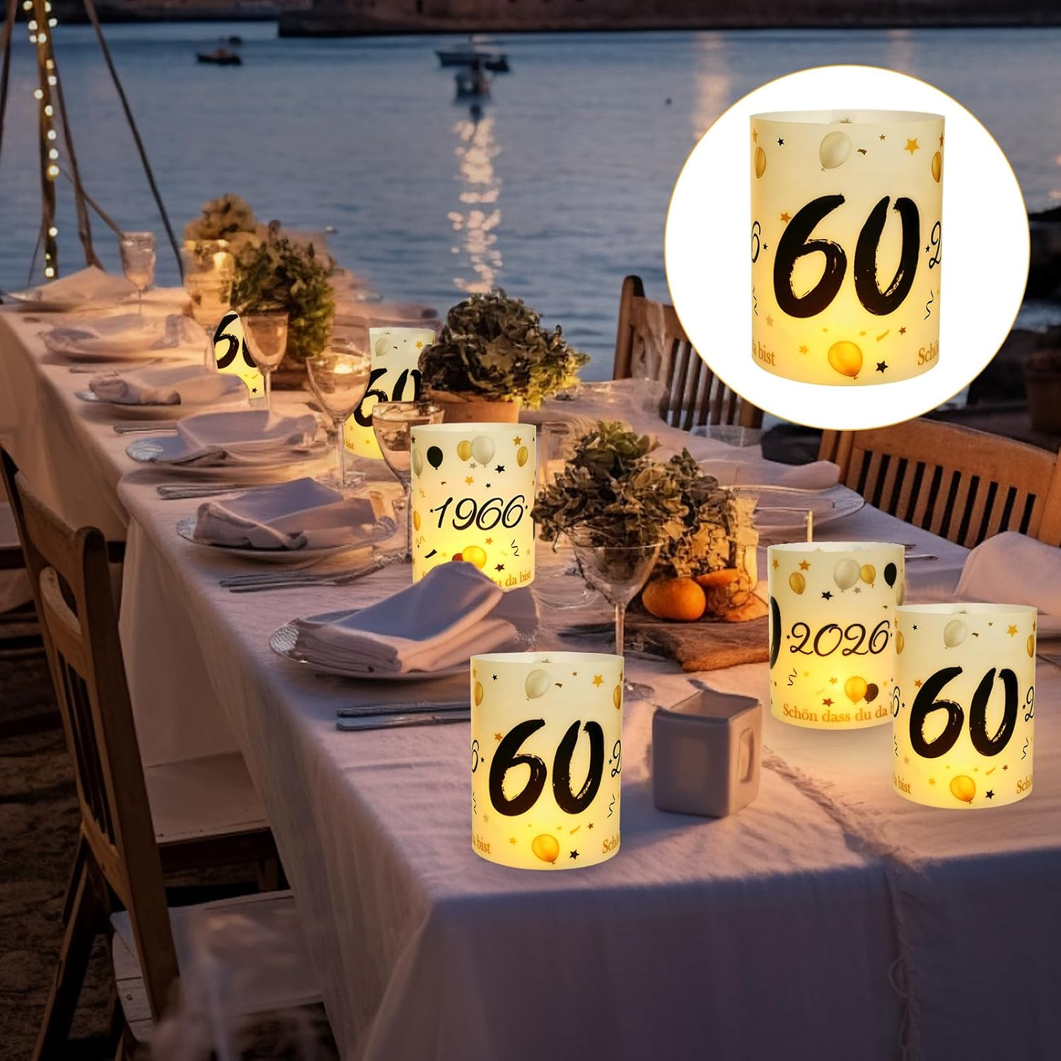 12 Lantern Table Decoration 60Th Birthday, Seutgjie 60Th Birthday Diamond Wedding Anniversary Decoration Man Woman 1966-2026 Black Gold for Tea Lights or Candles image number 4
