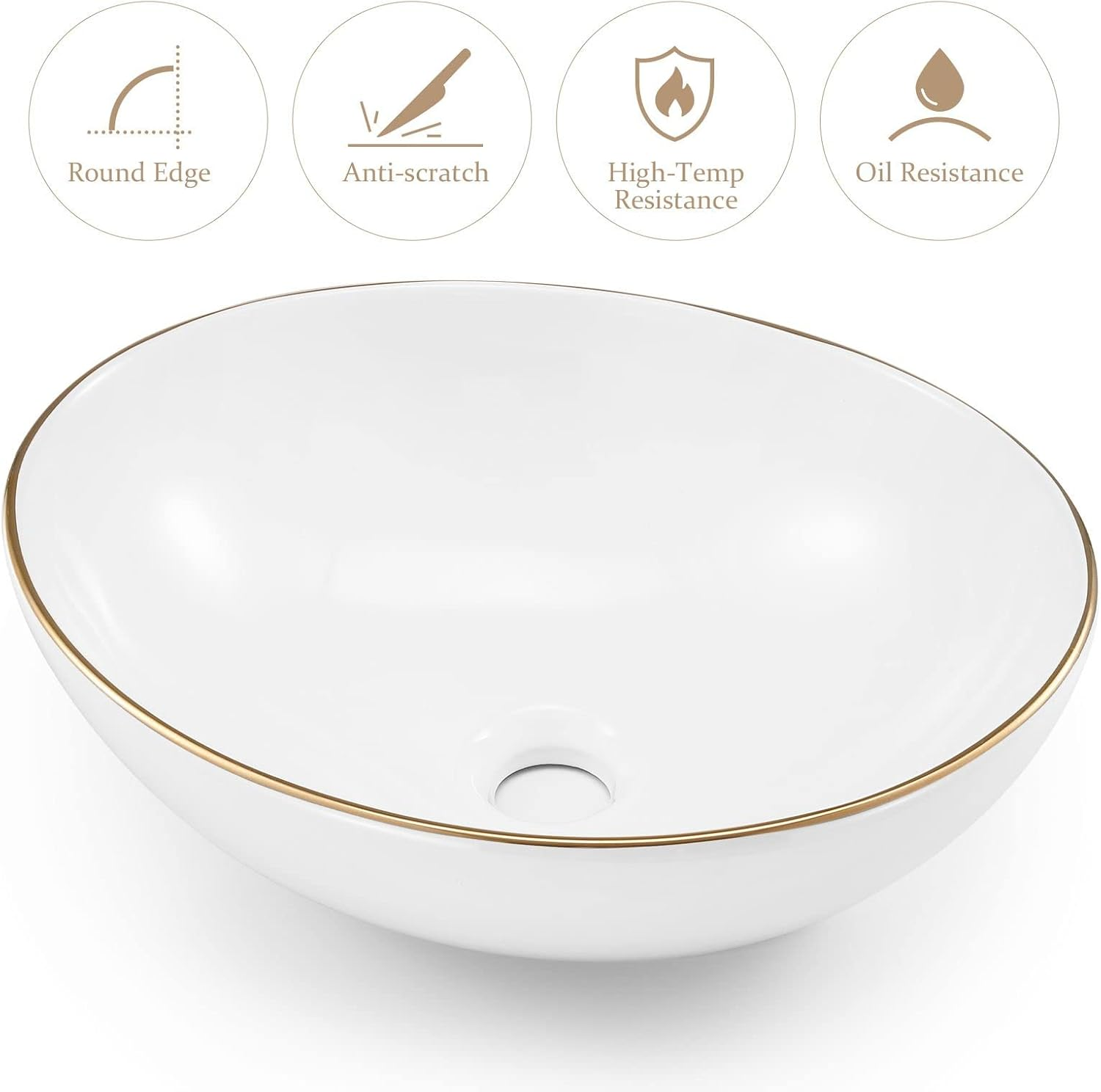 Luxsuite Bathroom Basin Sink Vessel Wash Basin Washing Vanity Bowl Bathroom above Counter Hand Toilet Bath Countertop Oval Ceramic Basin Lavatory White image number 1