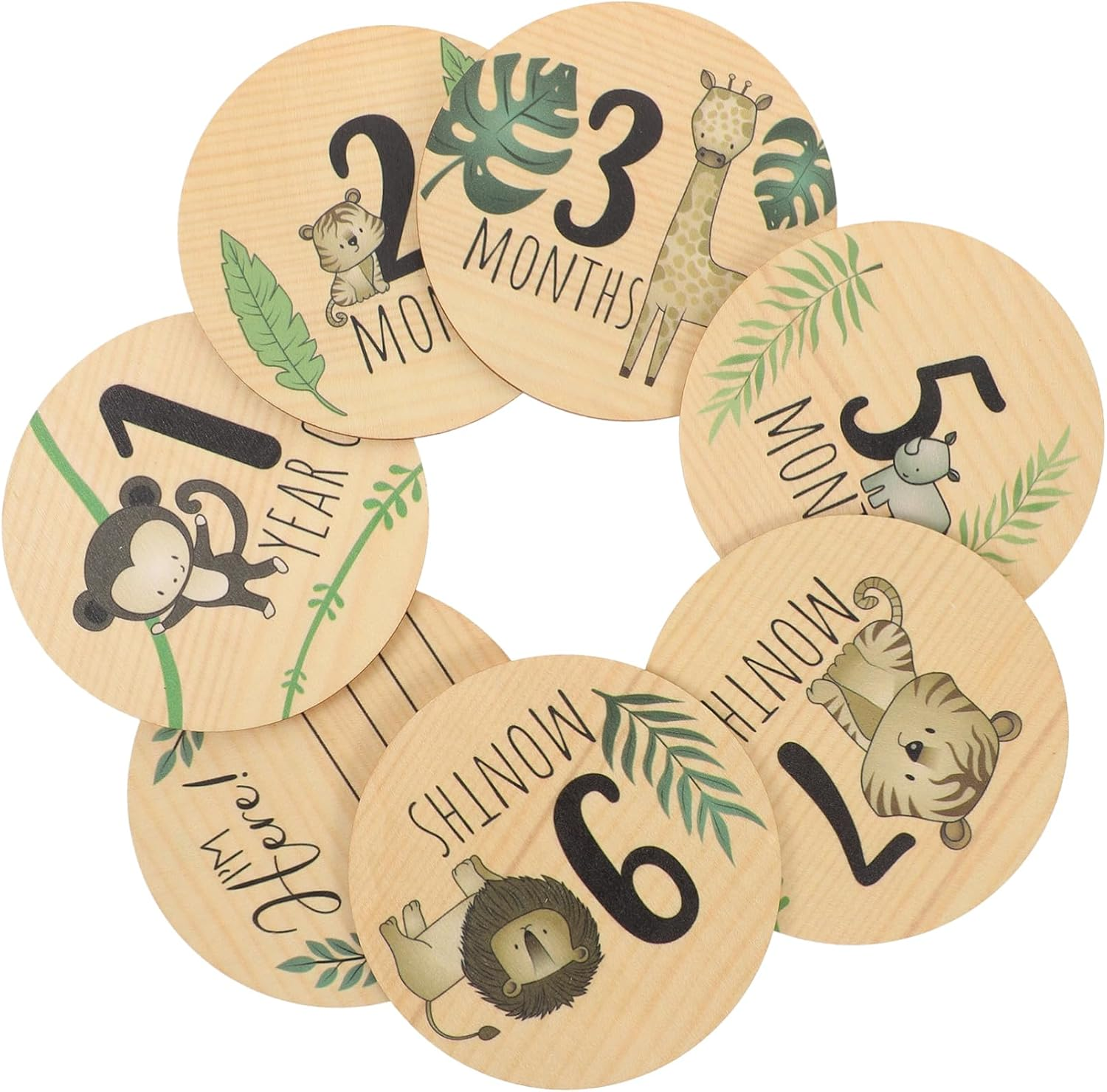 7Pcs Wooden Milestone Cards Month Announcement Signs Cute Animal Designs Photo Props for Newborn Capturing image number 1