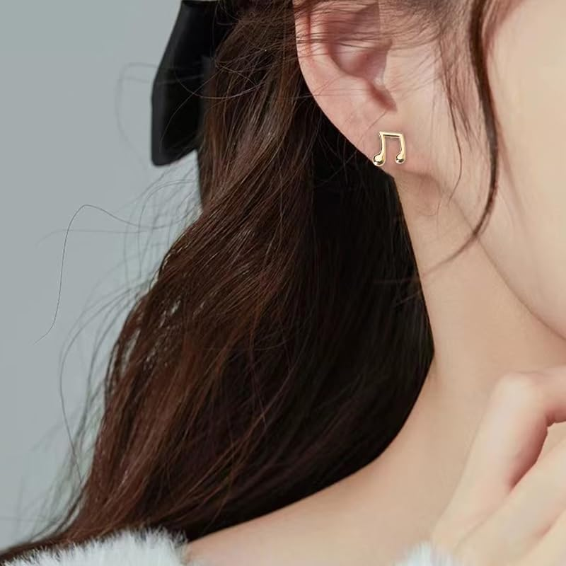 Music Note Earrings for Women Girls - Gold Sterling Silver Stud Earring Gifts for Lovers, Students, Teachers, Musicians - Birthday, Christmas, Graduation Musical Themed Gift image number 3