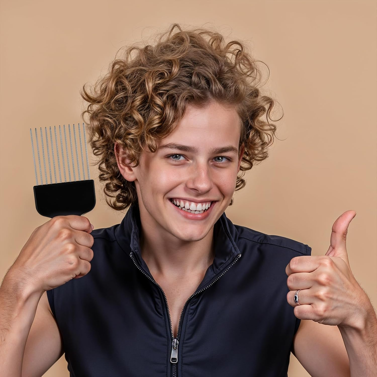 2 Pack Hair Picks for Afro, Curly Styling for Detangling and Styling, Hair Pick- Metal Hairdressing Tools for Women and Men (Black) image number 4