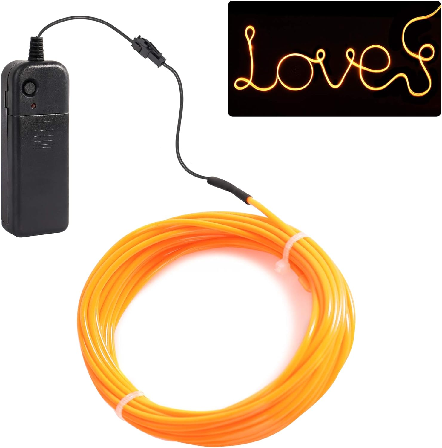 EL Wire Light, 16.4Ft/5M Portable Battery Pack Neon Lights Strip 360&deg; Cuttable Glowing Rope Lights for Parties, Halloween, DIY Decoration(Yellow) image number 4