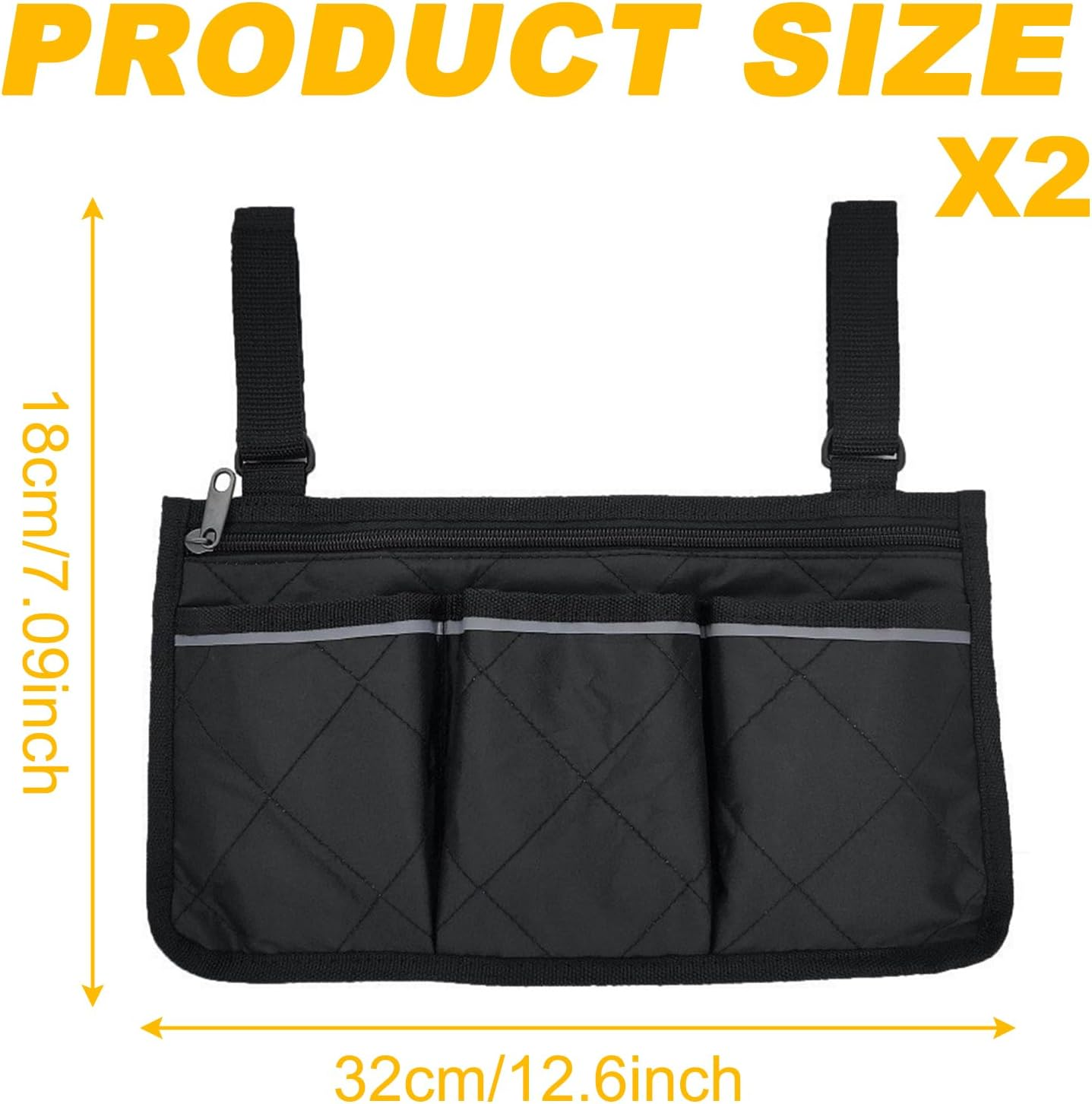 Pack of 2 Wheelchair Bags, Wheelchair Bag, Portable, Rear Wheelchair Bag, Black, Bag for Wheelchair with Reflective Strips, Wheelchair Storage Bag for Seniors, Adults image number 3