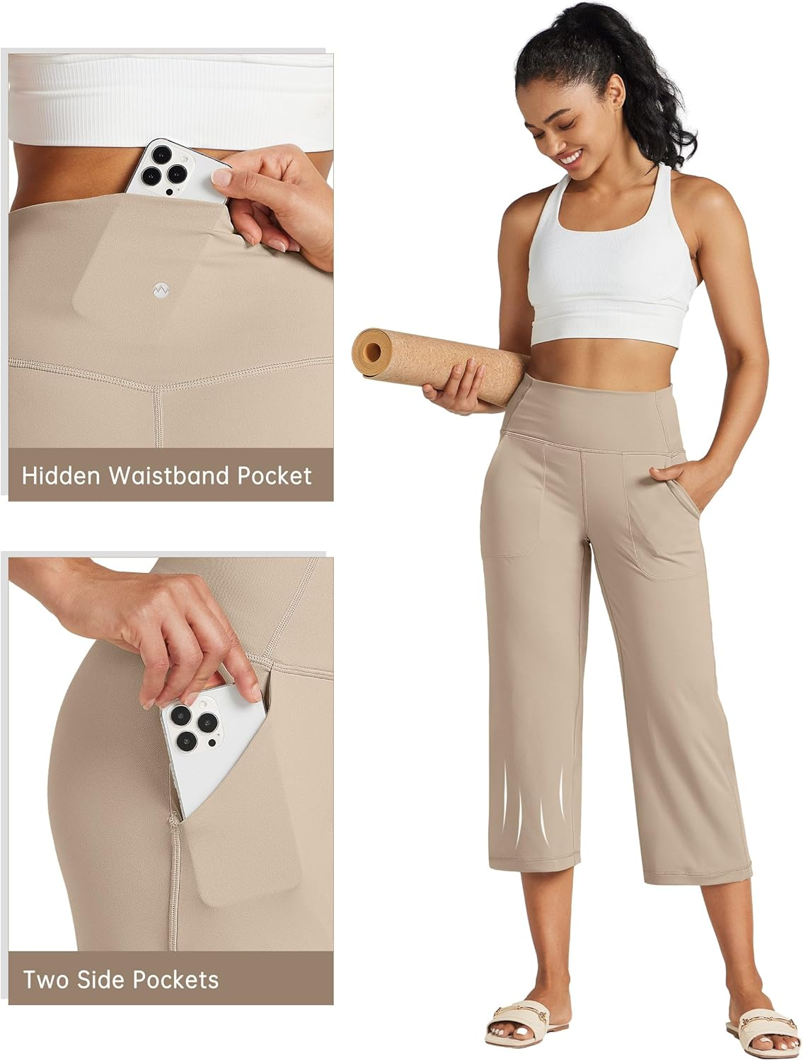 WILLIT Women'S Yoga Capris Pants High Waist Leggings Athletic Exercise Workout Crop Capris Quick Dry Straight Leg 23" image number 6