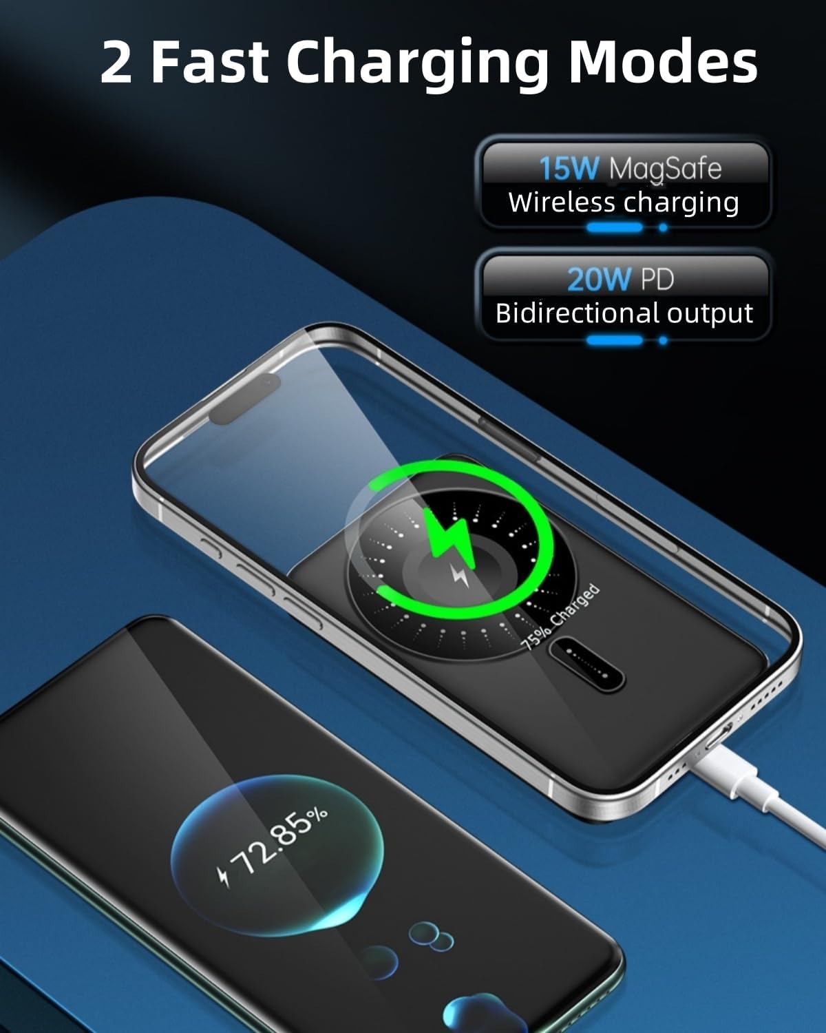 10000Mah Wireless Portable Charger, 3 in 1 Magnetic Power Bank 20W PD Fast Charging USB C Battery Pack with LED Display Compatible with Iphone 16/15/14/13/12, Watch Series, Airpods image number 2