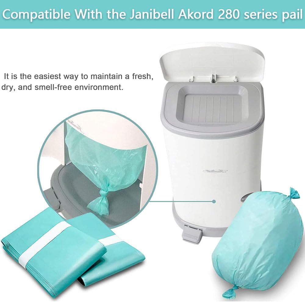 6-Pack Diaper Pail Liner Refills, Compatible with Slim Model Nappy Bin, Disposable Diaper Disposal Bags, Continuous Liner for Odor Control &ndash; Green image number 1