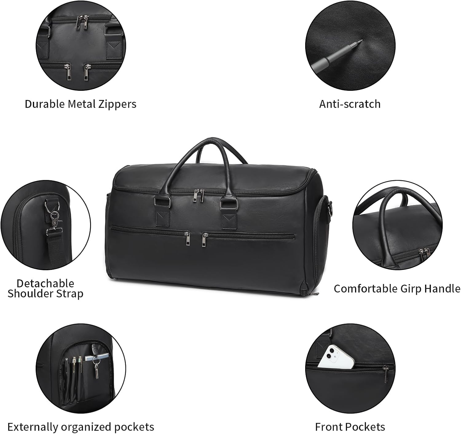 Seyfocnia Convertible Travel Garment Bag for Men Women, 2-In-1 Hanging Suitcase Suit Business Travel Bag, Black image number 1