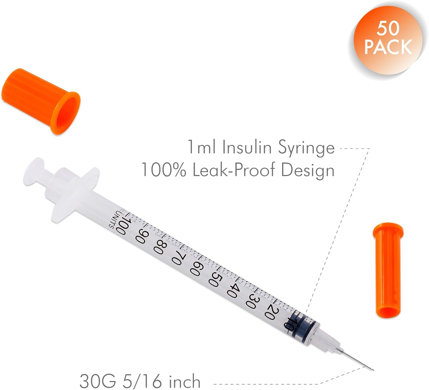 1Ml/Cc 30G 8Mm Syringes, Lab Dispensing Syringe, Individual Wrapped, Box of 50