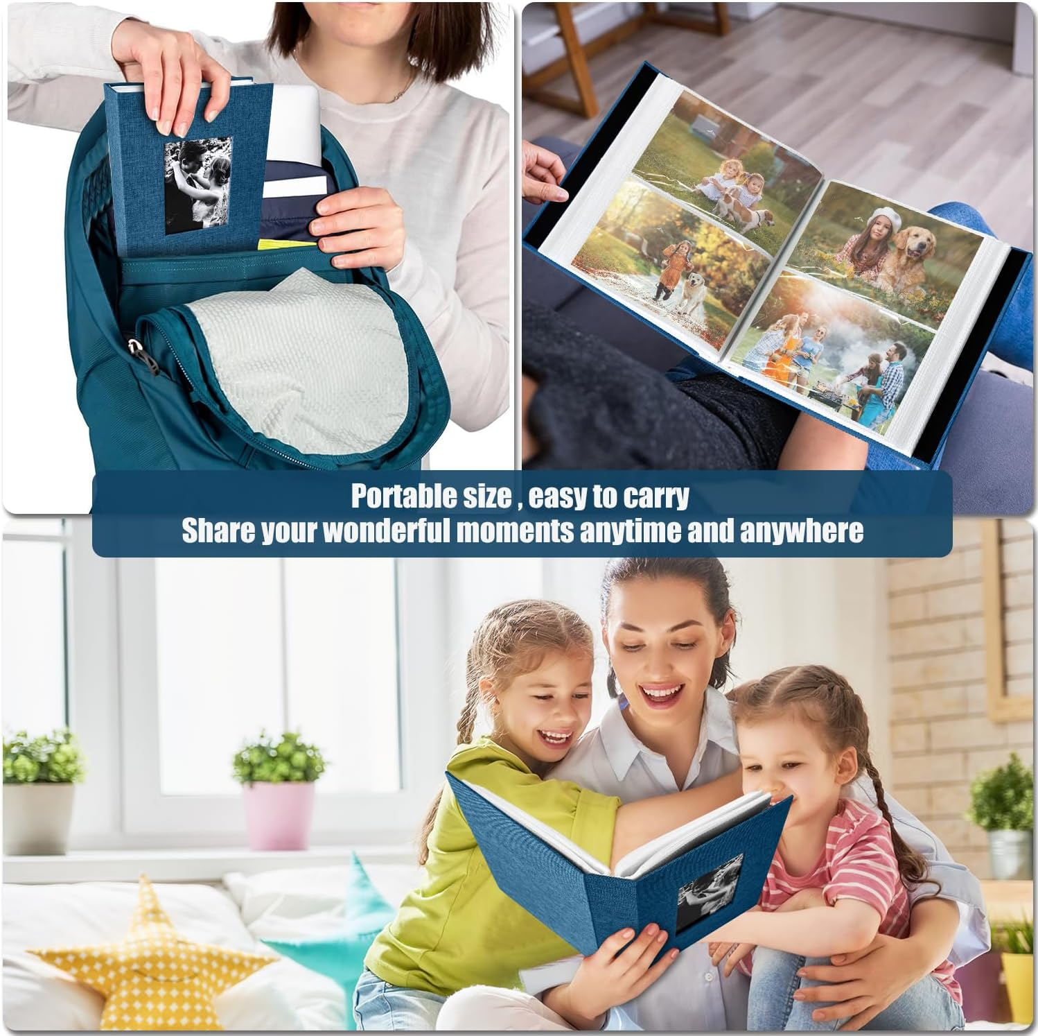 200-Pocket Photo Album 4X6 - Slip-In Picture Album with Linen Cover & Display Window, Vertical Photo Book for Wedding, Family, Baby, Anniversary & Vacation Memories (Holds 200 Photos) image number 5