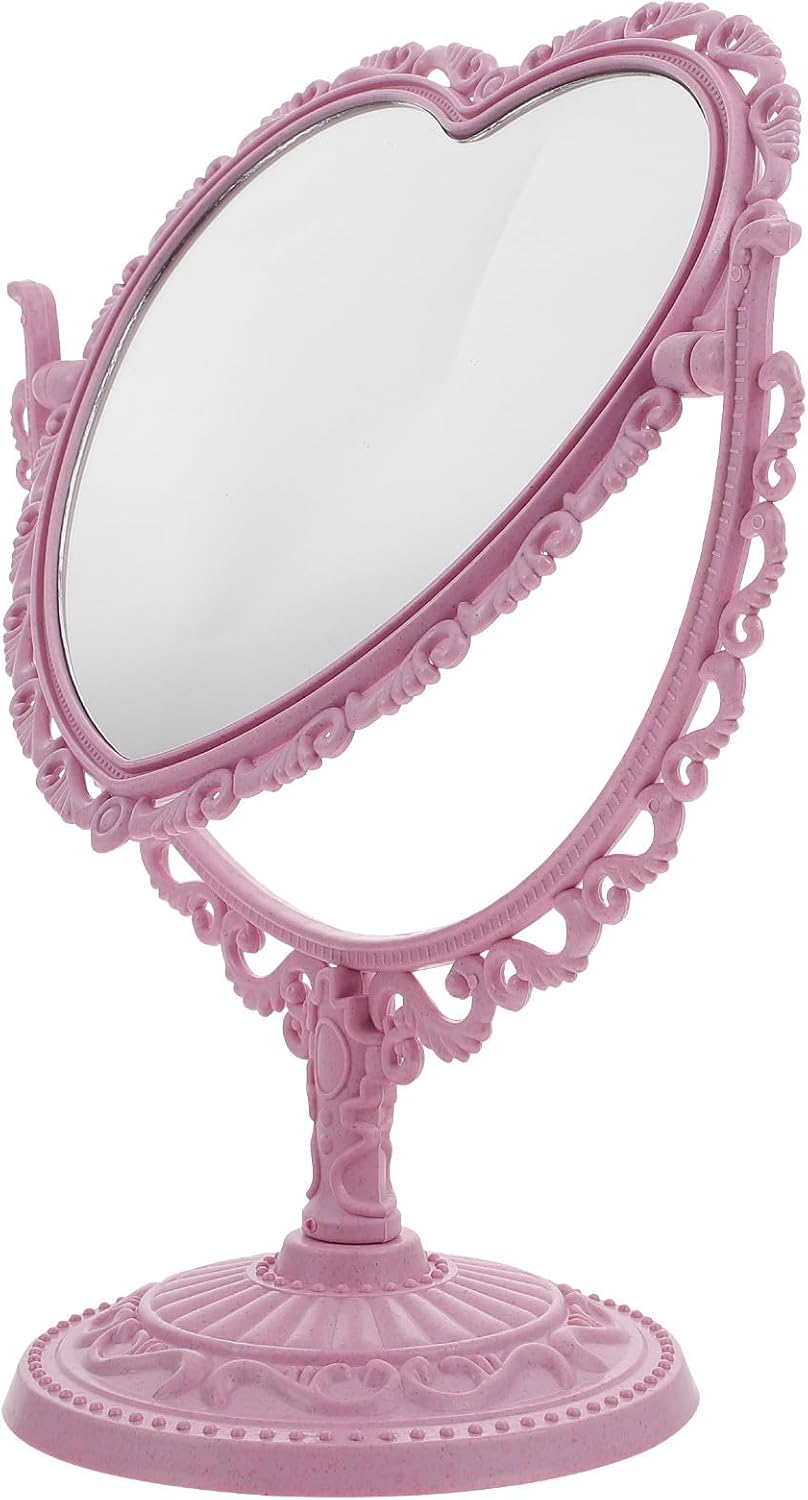 STAHAD Rotating Double-Sided Heart Shape Vintage Makeup Mirror, Pink Desktop Table Mirror for Women&rsquo;S Vanity and Dressing Table image number 5