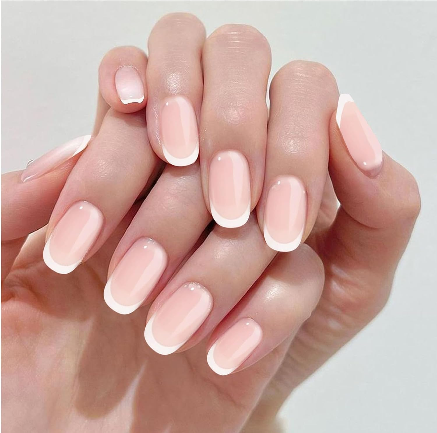 Gozina 24 Fake Nail Short, Pink Gradient Fake Nail Stickers, French Nail Stickers, Reusable Nail Stickers, Suitable for Women and Girls image number 4