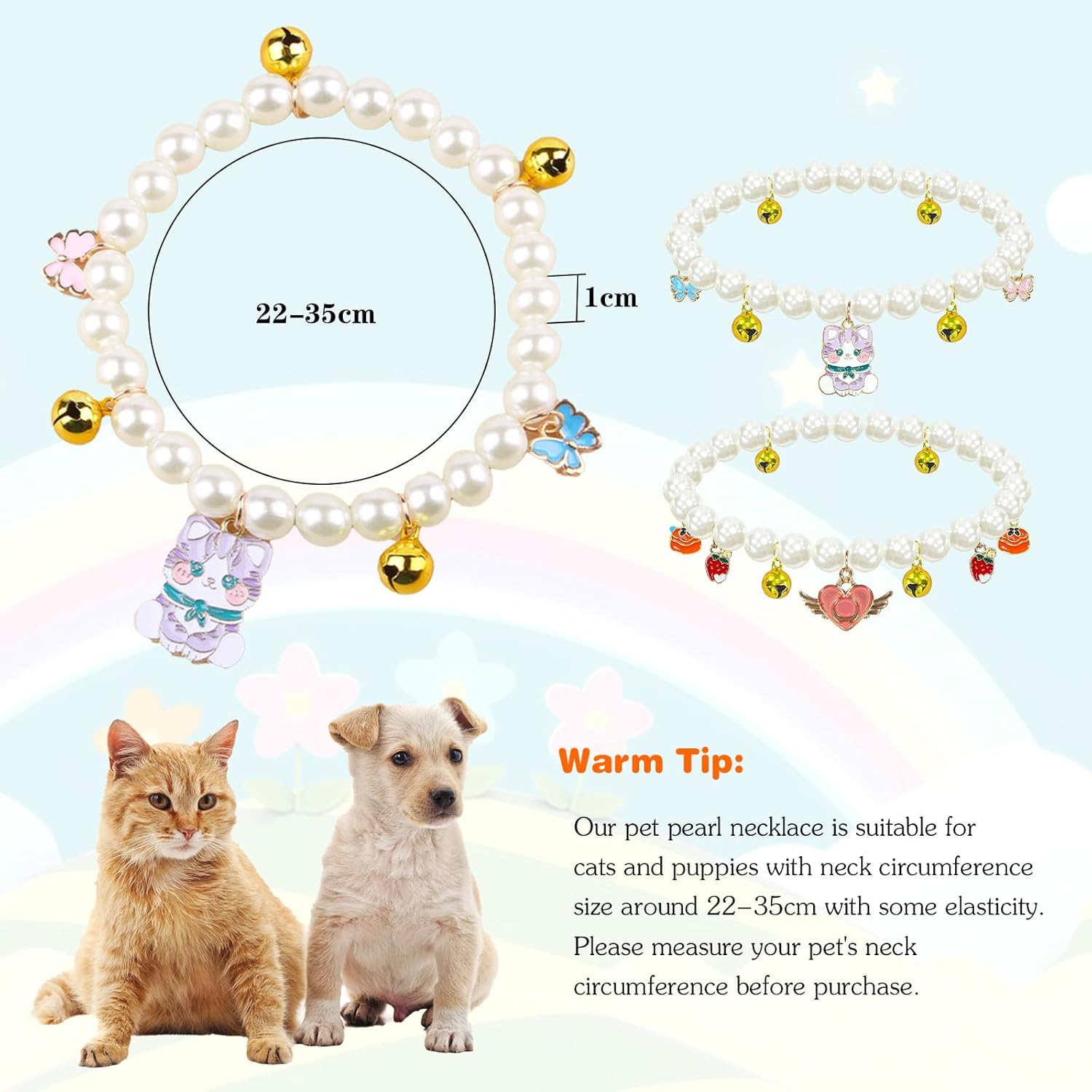 Yanmucy Cat Collar with Bell Pearl Pet Cats Dog Necklace Collar Accessories Necklace Jewellery for Kittens Small Pets Wedding Party Costume Outfits (Cat + Heart) image number 3