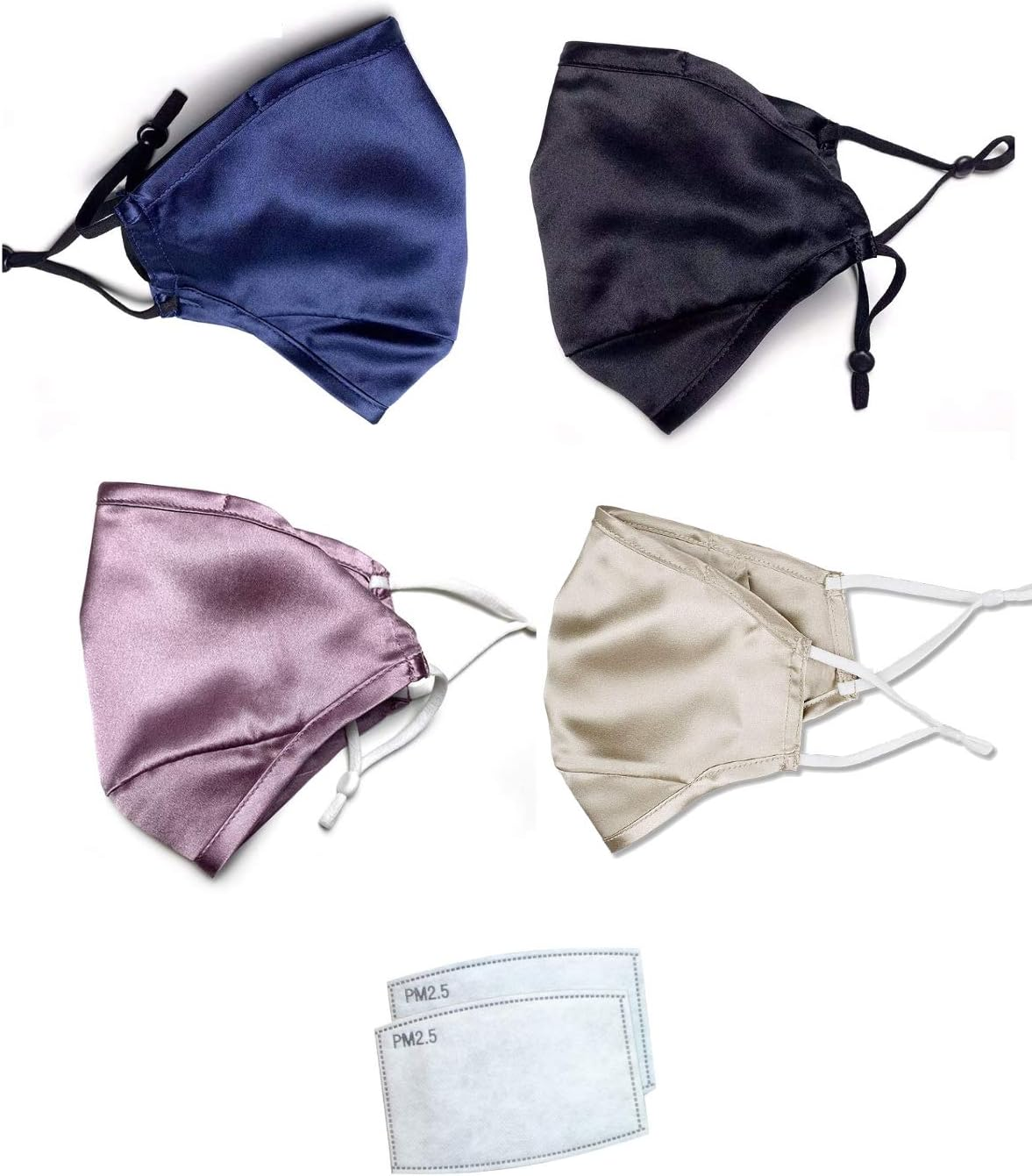 Jeelow 2 Packs 100% Silk Face Mask Cloth Covering Reusable Washable with Nose Wire Filter Pocket Includes Filters