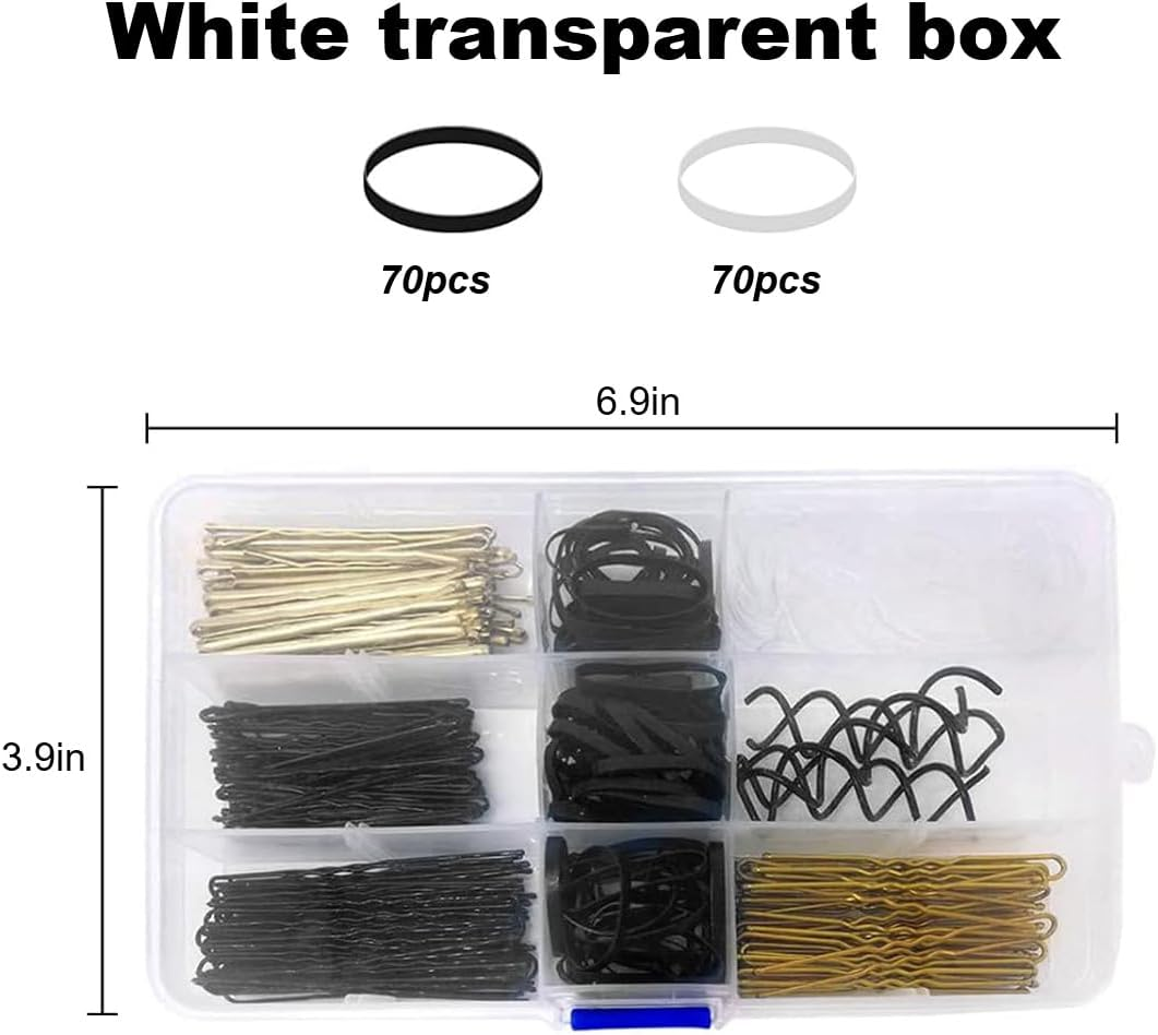 Aililong Hair Pins Set 343 Pieces - Bobby Pins, U Hair Clips, Spiral Hair Pins, Hair Scrunchie - Hairstyle Accessories for Girls - Storage Box Included image number 4
