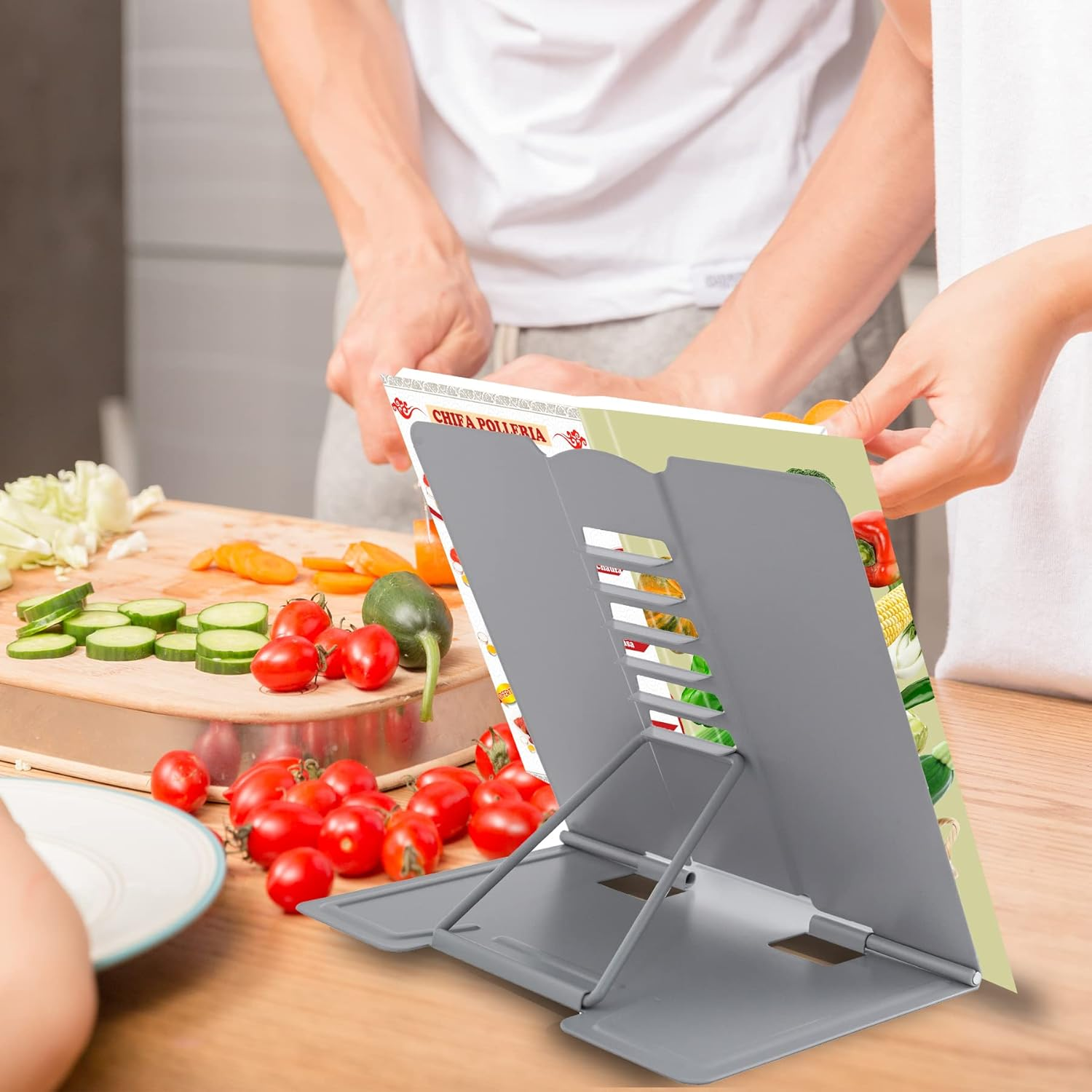 Metal Book Stand Book Holder Book Stand for Reading Adjustable Book Holder for Reading (Full Grey) - Full Black image number 6