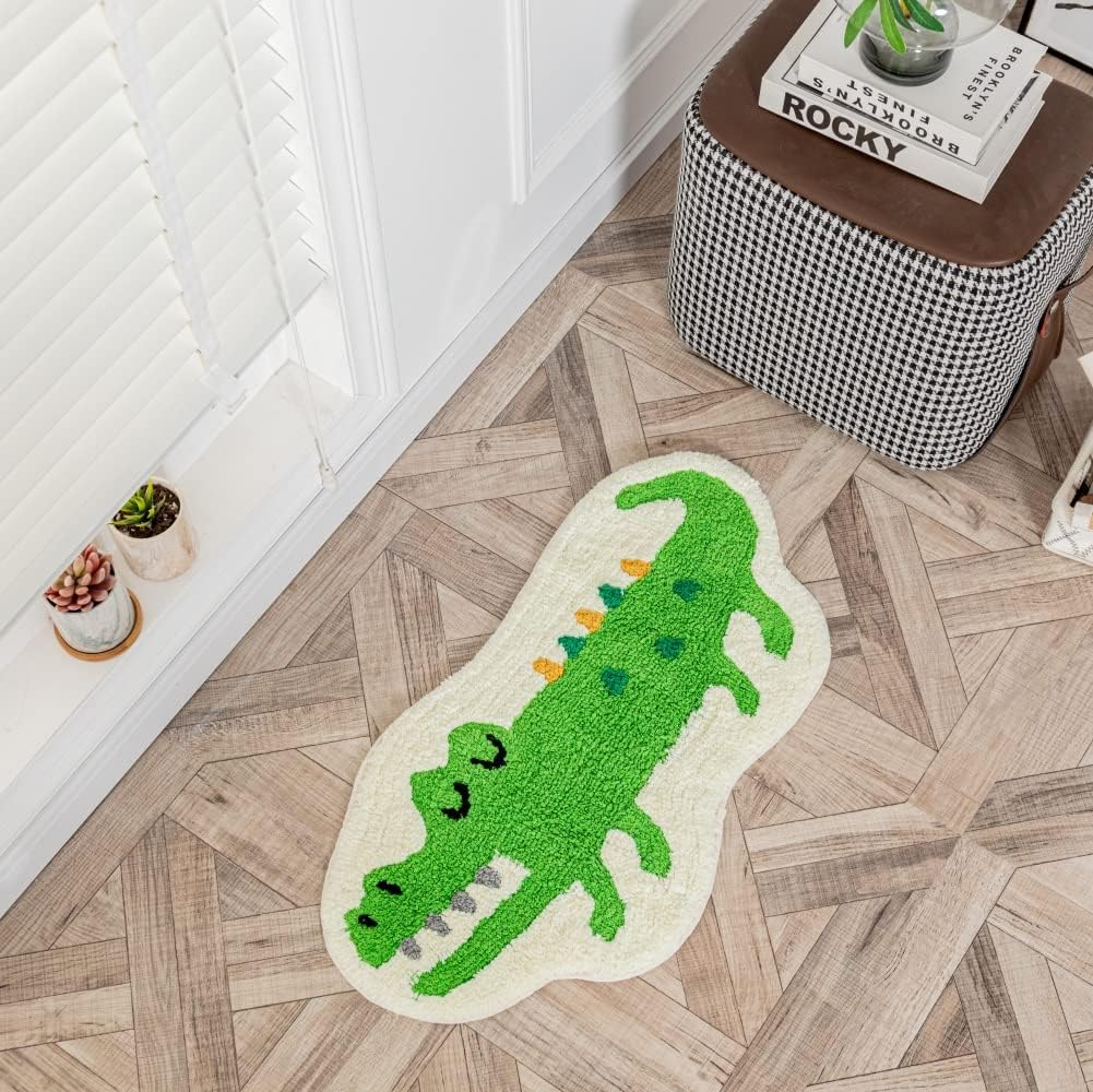 Cute Soft Crocodile Shaped Animals Bath Mat Area Rug for Bedroom Kitchen Bathroom Floor Water Absorption Non-Slip Small Carpet Door Mat Playmat 19.7In X 29.5In/50X75Cm