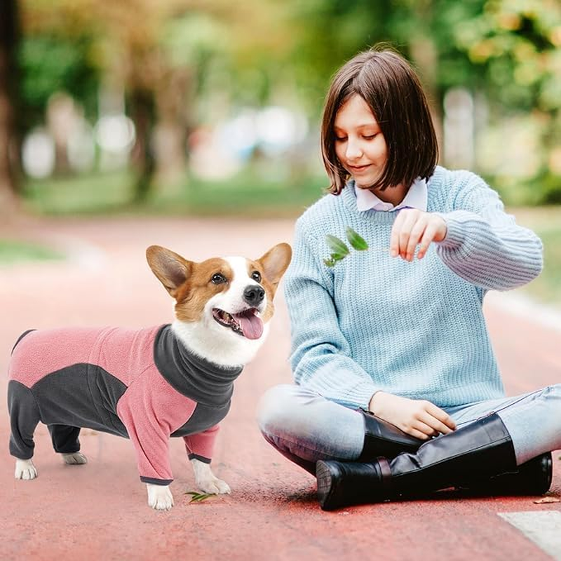 Dog Winter Coat Warm Fleece Jacket for Small Medium Large Dog Full Body Dog Onesie with Legs Adjustable Pet Cold Weather Bodysuit Pink/Grey (L) image number 4