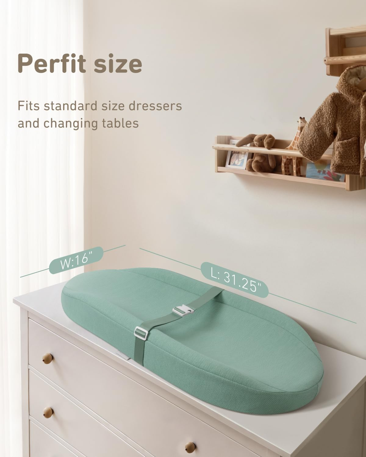 Blissful Diary Baby Changing Pad with Waterproof Lining Foam, Includes a Soft & Washable Cover, Contoured Changing Table Pads for Dresser Top with Non-Slip Bottom, 32&rdquo;&times;16&rdquo; (Green, Avocado) image number 2