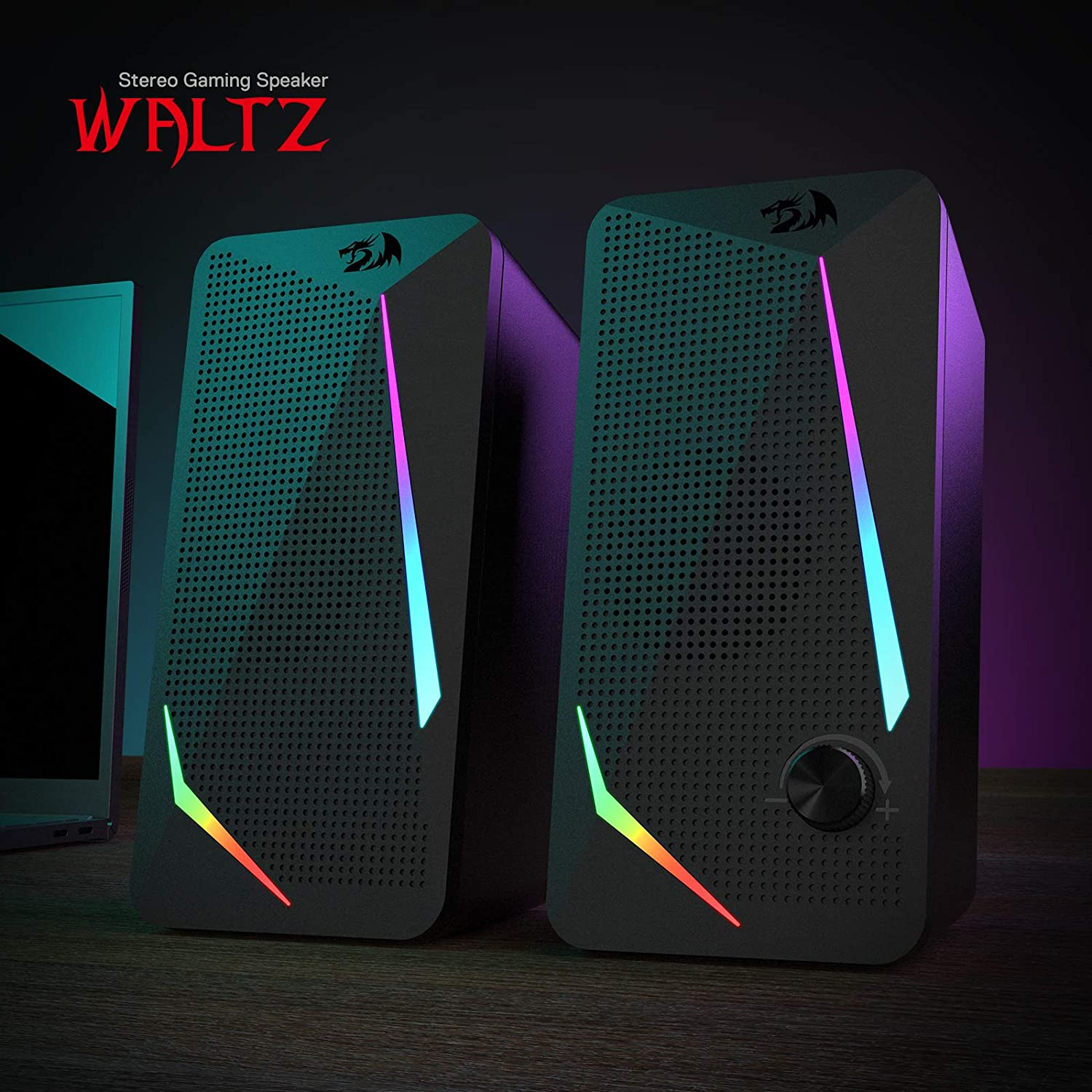 Redragon GS510 Waltz RGB Desktop Speakers, 2.0 Channel PC Computer Stereo Speaker with 4 Colorful LED Backlight Modes, Enhanced Bass and Easy-Access Volume Control, USB Powered W/ 3.5Mm Cable image number 2