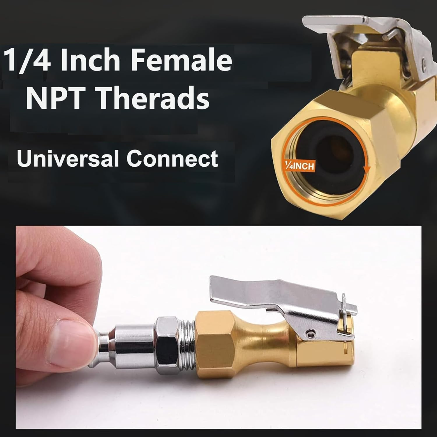 Kewayotire Valve Extension, 2Pcs 160Mm Flexible Valve Stem Extenders with 2 PCS Tire Air Chuck Heavy Duty Closed Flow Tire Chuck 1/4" FNPT for Tire Inflator Gauge Compressor Accessories