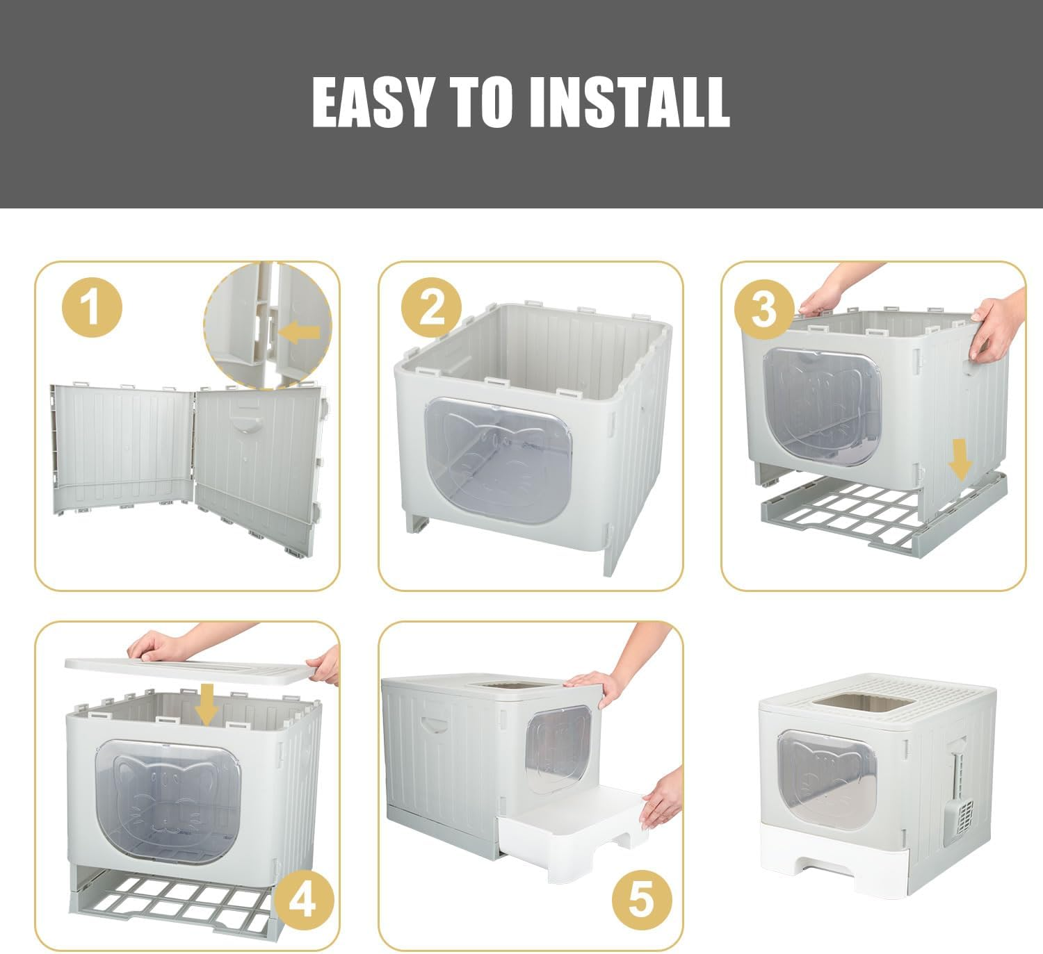 Truepal Foldable Cat Litter Box & Double-Layer Cat Litter Mat 65 X 45 Cm Pet Toilet (Black) image number 5