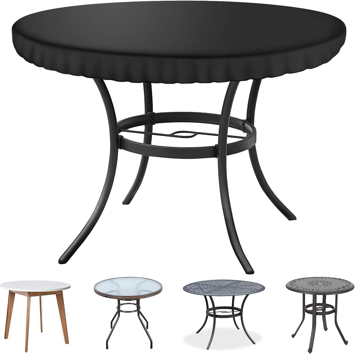 Kovshuiwe Black Garden Table Cover - 124Cm Round, Patio Table Top Cover Set, Outdoor & Indoor Use, Waterproof, 600D Oxford Fabric