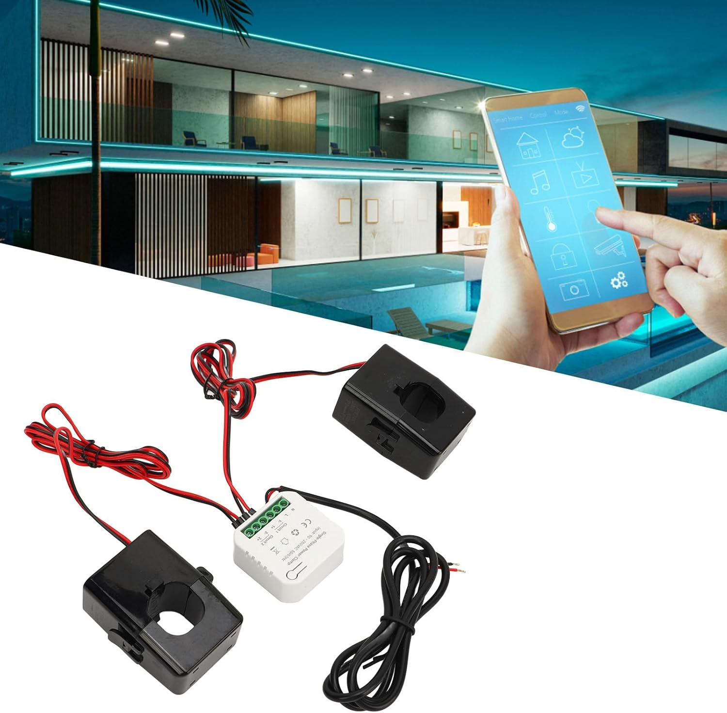 Wifi Smart Energy Monitor Single Phase Clamp Electricity Meter with 2 200ACT Current Transformer Energy Monitoring Mobile APP Control 90‑250VAC image number 1