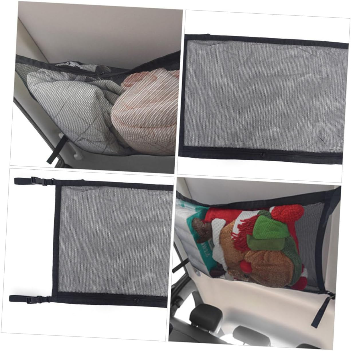 Luxshiny Adjustable Car Ceiling Storage Net Mesh Zippered Roof Organizer Bag for Clothes Pillows Blankets Polyester with Straps Compact Auto Interior Roof Storage for Vehicle Models image number 1