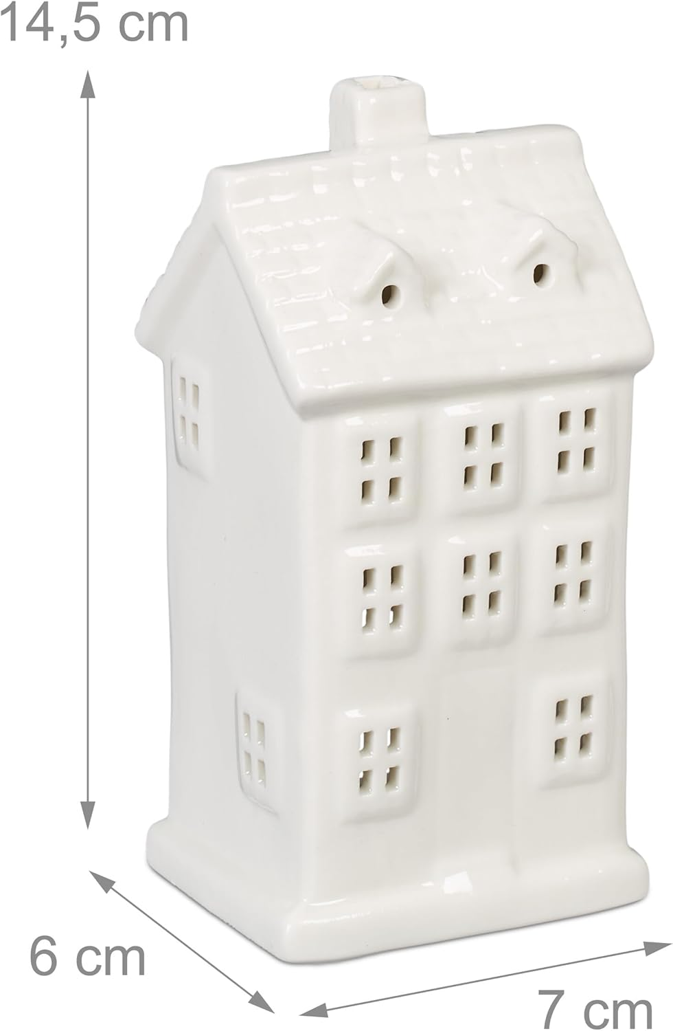 Relaxdays Ceramic Tea Light House, Light House for 1 Tea Light, H X W X D: 14.5 X 7 X 6 Cm, Tea Light Holder House, White