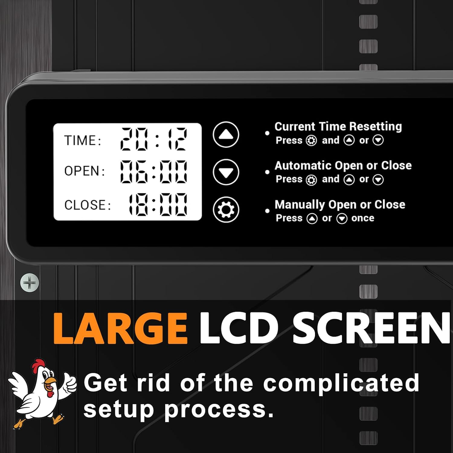 INNOLAND Automatic Chicken Coop Door - Large with Timer & Manual Mode, Anti-Pinch, Aluminum Alloy, Large Programmable LCD Screen, Chicken Coop Door with Low Battery Warning