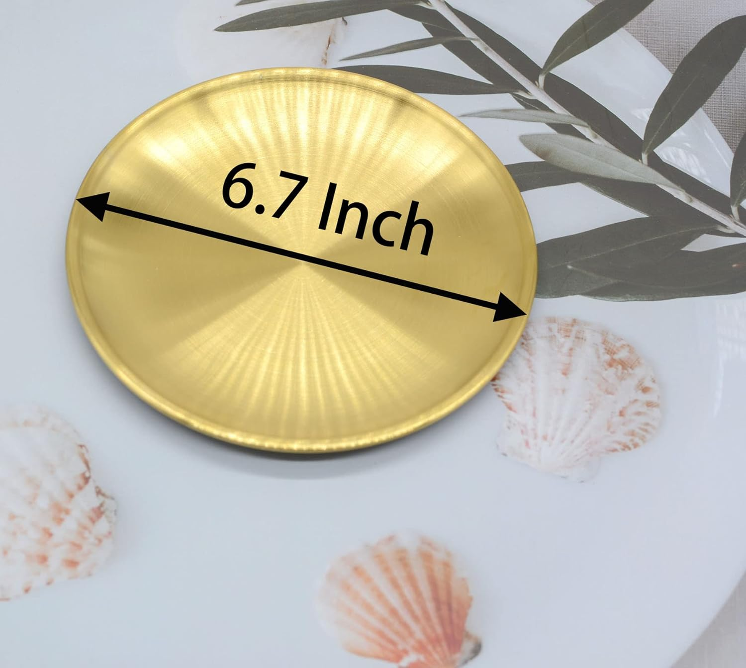 YIKANGHENG 6 Pcs 6.7 Inch Circular Trinket Tray, Gold Stainless Steel, for Serving Trays Towel Storage Dish Plate Tea Fruit Cosmetics Jewelry Decorative Tray (6.7 Inch, Gold) (Small)