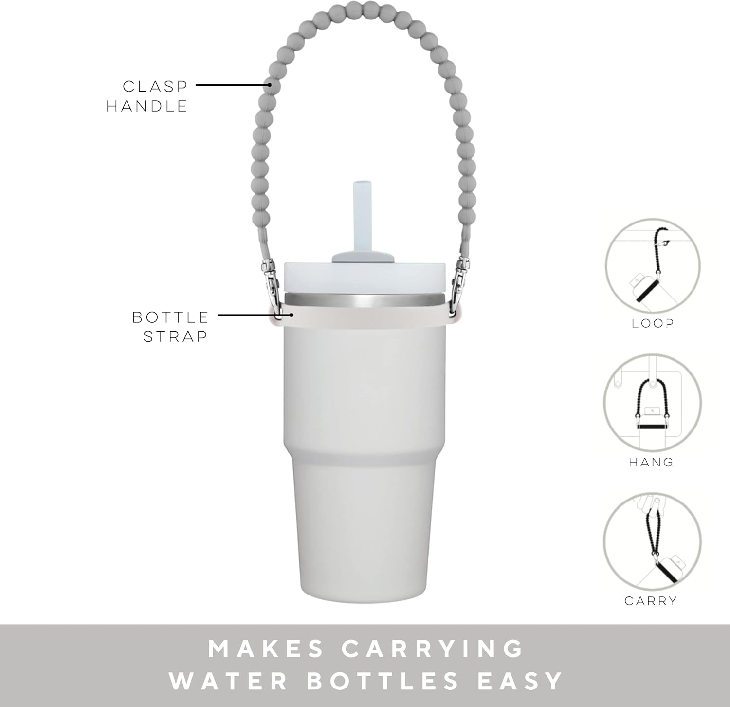 Ryan & Rose Water Bottle Handle - Water Bottle Sling, Carrier, Holder with Strap - Soft Durable Silicone - Fits Most 8-40Oz Bottles - Compatible Stanley Cup Accessories - Breaker image number 4