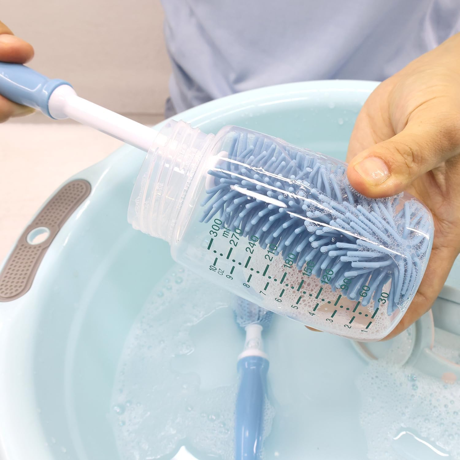 Silicone Bottle Cleaning Brush, 12" Long Handle Water Bottles Cleaner for Baby Bottles, Sports Bottle, Vase, Glassware, and Smaller Diameter Bottle Openings image number 1
