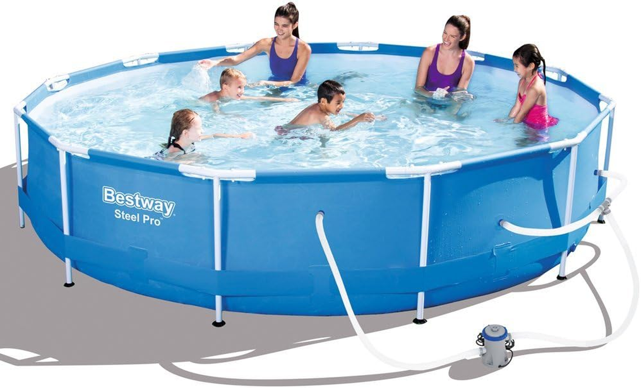 Bestway Swimming Pool 3.66 X 0.76M Blue round above Ground Pools, Splish Splash Filter Pump Outdoor with Soft Floor, Frame Steel Pro Family Garden Backyard Play image number 1