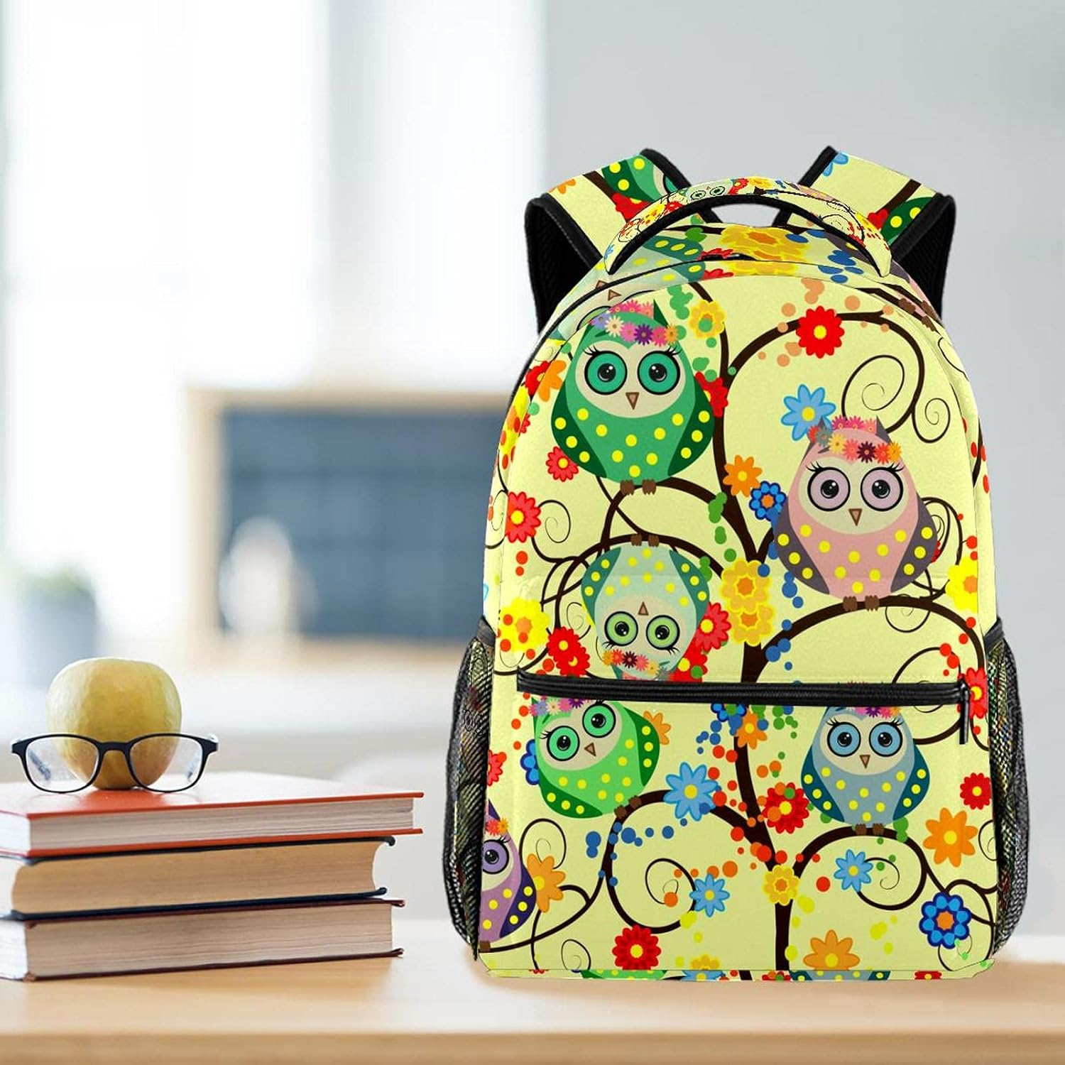 Cartoon Owls Sit on the Flowering Branches of Fantastic Trees Backpack Students Shoulder Bags Travel Bag College School Tote Backpacks image number 2