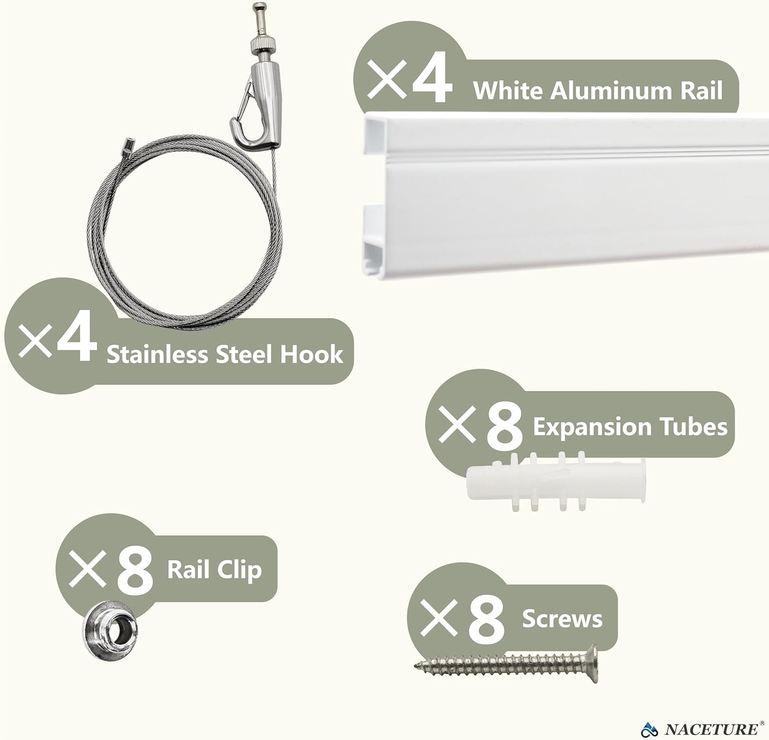 Picture Rail Hanging System- Innovative Art Hanging Rail System Including 4 Pcs 24" Picture Rails, 4 Pcs 2M Picture Rail Hooks & Installation Hardware- Elegant Picture Hanging Kit for Gallery image number 4