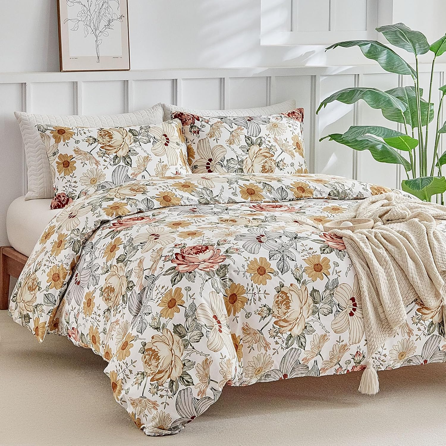 Tokokimo Duvet Cover 200 X 200 Cm with 2 Pillowcases 65 X 65 Cm - Colourful Floral Pattern - 100% Microfibre Bedding Set 200 X 200 Cm with Zips image number 3