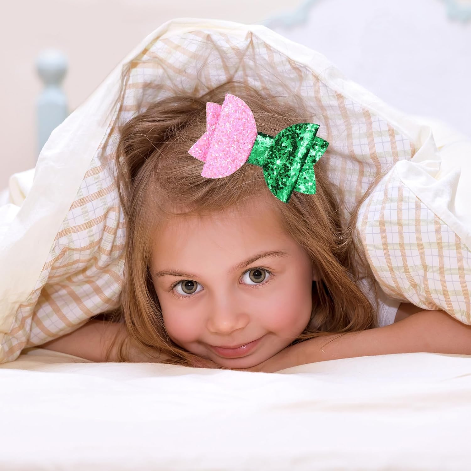 SAVITA 4Pcs Hair Accessories, Include 2Pcs Pink Glitter Bow Hair Ties and 2Pcs Glitter Bow Barrettes Halloween Outfit Accessories Fans Bowknot Gifts for Female Women Girls