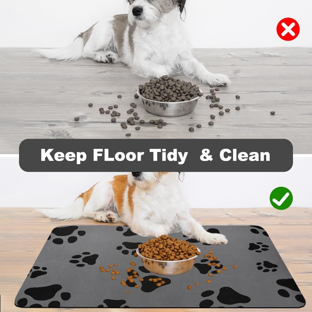 Bowl Mat Dog and Cats, Pet Feeding Bowl Mat 60 X 40 Cm Petfood Mat Cat Mat Food Non-Slip Dog Bowl Mat Absorbent Quick Drying Feeding Mat Cats (Grey) image number 4