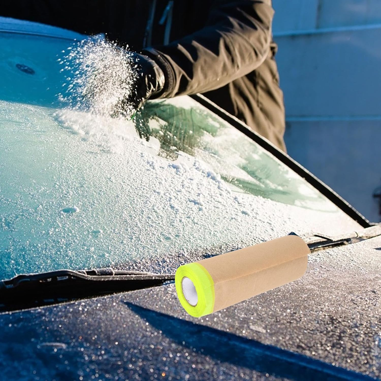 Housoutil 1Roll Automotive Masking Paper Adhesive Protective Film for Painting Projects and Home Renovations Suitable for Furniture Floors Cars and More of Kraft Paper image number 5