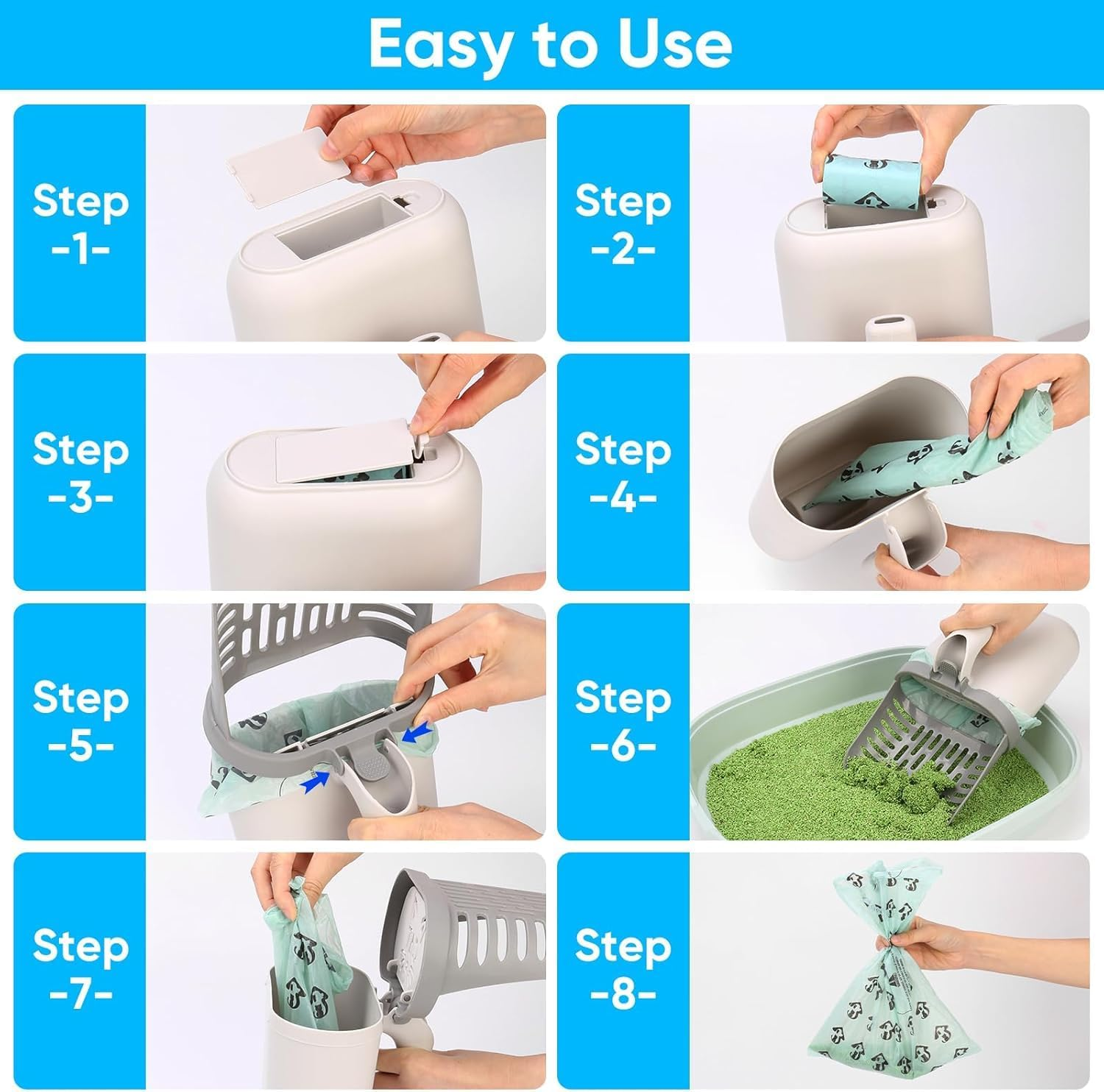 Cat Litter Scooper with Holder, Upgraded Cat Litter Shovel with Bags, Cat Scooper with Extra 135 Count Litter Waste Bags, Large Capacity Portable Litter Shovel image number 6