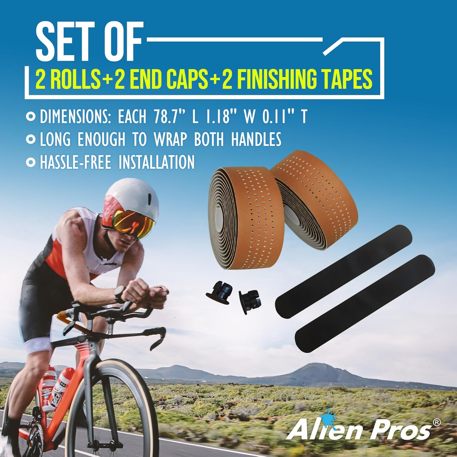 Alien Pros Bike Handlebar Tape Red New Model EP+ (Set of 2) - Wrap Your Bike for an Awesome Comfortable Ride - Enhance Your Bike Grip with These EVA PU plus Bicycle Handle Bar Tape, Red image number 2