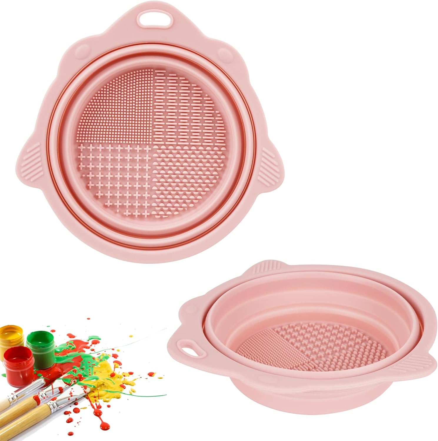 2 Pack Foldable Paint Brush Cleaner Washer, Cleaning Rinse Cup for Acrylic, Watercolor, Oil, Gouache Painting, Cleaner for Powder Puffs, and Sponges (Pink) image number 4